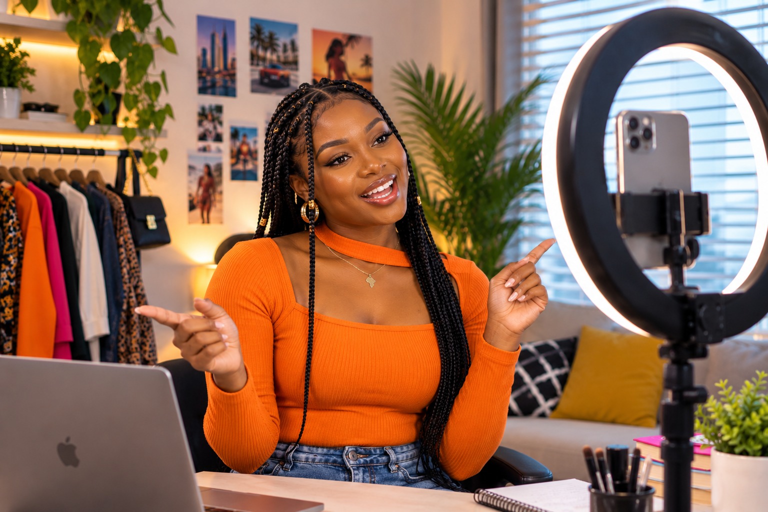 Creator filming content in her studio