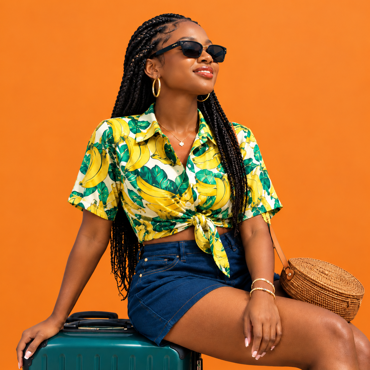 Lifestyle creator in a tropical travel look